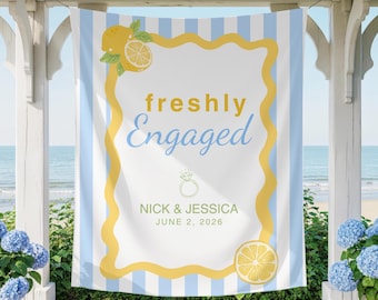 Freshly Engaged Party Decor Engagement Tapestry Welcome Backdrop Engagement Decor Lemon Theme Party Banner Photo Backdrop
