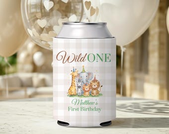 Wild One First Birthday Can Cooler Safari Jungle Animals 1st Birthday Custom Party Favor 1st Birthday Cozie Wild One Boys Birthday