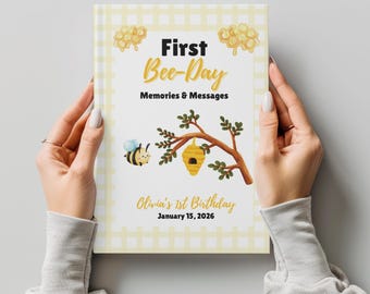 Bee First Birthday Guestbook First Birthday Keepsake Book Baby Memory Book Gingham First Birthday Sweet to Bee One Bee-Day Party