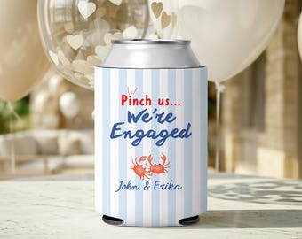 Pinch Us We're Engaged Can Cooler Crawfish Boil Engagement Party Custom Party Favor Engagement Can Cooler Personalized Party Cozie