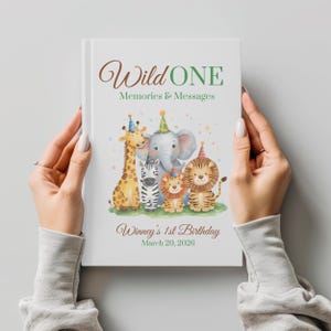 Wild One First Birthday Guestbook 1st Birthday Safari Jungle Animals 1st Birthday Wild One Boys Birthday First Birthday Keepsake Book image 2
