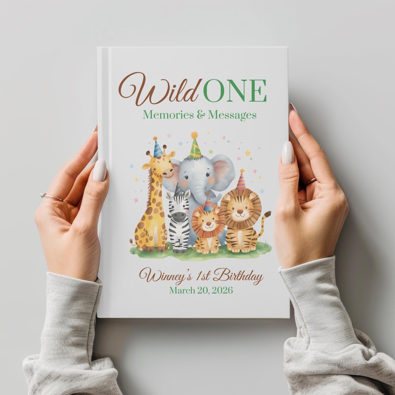 Wild One First Birthday Guestbook 1st Birthday Safari Jungle Animals 1st Birthday Wild One Boys Birthday First Birthday Keepsake Book image 2
