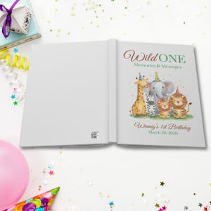 Wild One First Birthday Guestbook 1st Birthday Safari Jungle Animals 1st Birthday Wild One Boys Birthday First Birthday Keepsake Book image 3