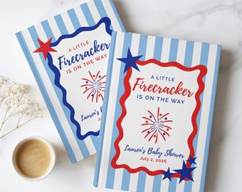 A Little Firecracker Is On The Way Baby Shower Guest Book All American Baby Keepsake Memory Book July Baby Shower Fireworks Theme