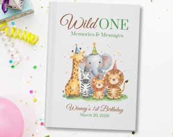Wild One First Birthday Guestbook 1st Birthday Safari Jungle Animals 1st Birthday Wild One Boys Birthday First Birthday Keepsake Book