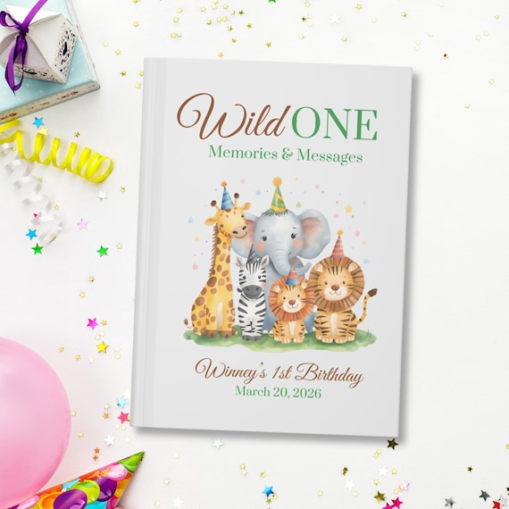 Wild One First Birthday Guestbook 1st Birthday Safari Jungle Animals 1st Birthday Wild One Boys Birthday First Birthday Keepsake Book