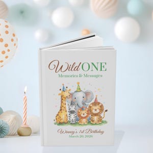 Wild One First Birthday Guestbook 1st Birthday Safari Jungle Animals 1st Birthday Wild One Boys Birthday First Birthday Keepsake Book image 4