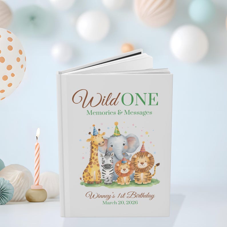 Wild One First Birthday Guestbook 1st Birthday Safari Jungle Animals 1st Birthday Wild One Boys Birthday First Birthday Keepsake Book image 4