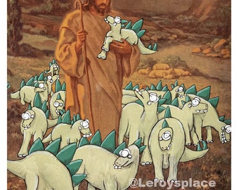 Jesus and His Handsome Stegosauruses 8.5 x 11 Print