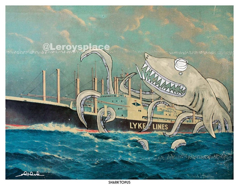 Sharktopus 8.5x11 Art Print Monster Makeover Art image 1