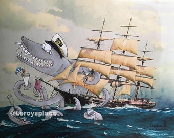 Captain Sharktopus 8.5 x 11 Art Print