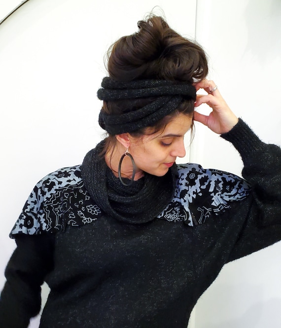 Vintage Italian Black Knit Dress with Genuine Leat