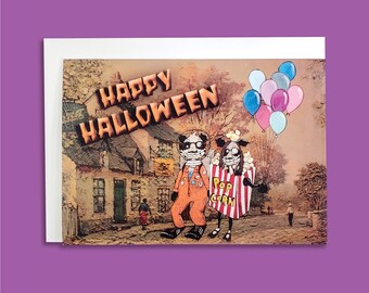 Happy Halloween Card, Trick or Treaters, Original Art Greeting Card