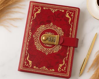 Red A5 Password Lock Journal – Retro PU Leather Diary with Combination Lock, Privacy Notebook for Men & Women, Writing or Gift Idea