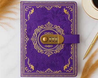 Purple A5 Password Lock Journal – Retro PU Leather Diary with Combination Lock, Privacy Notebook for Men & Women, Writing or Gift Idea