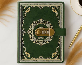 Green A5 Password Lock Journal – Retro PU Leather Diary with Combination Lock, Privacy Notebook for Men & Women, Writing or Gift Idea