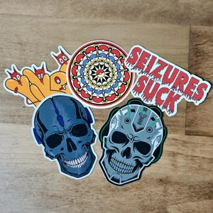 2025 Sticker 5-Pack, Laptop Sticker, Phone Case Sticker, Water Bottle Sticker, Epilepsy Art, Sci-Fi, Pokeball, Skulls, Cartoon
