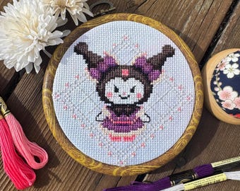 Kuromi - Black Bunny on Lace - PDF Cross Stitch Pattern