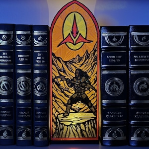 XL Stained Glass LED Light Book Nook - Honor & Glory | 11.6" Tall 3D Printed Interstellar Warrior Bookshelf Insert | Fantasy Library Art