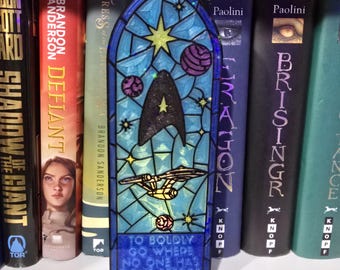 Shimmering Star Emblem Stained Glass Book Nook, Boldly Go 3D Printed Space Decor