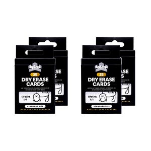 May include: Six black boxes of dry erase cards are displayed. Each box has the text "25 DRY ERASE CARDS" in white, with the Lifelink 1/1 logo and "STANDARD SIZE" text. The boxes are on a white background.