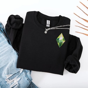 Sudadera inspirada en Los Sims / Sudadera con capucha verde de Plumbob / Sudadera de cuello redondo con estética gamer / Sudadera acogedora para juegos / Sudadera de regalo para Simming / Personalizable Black