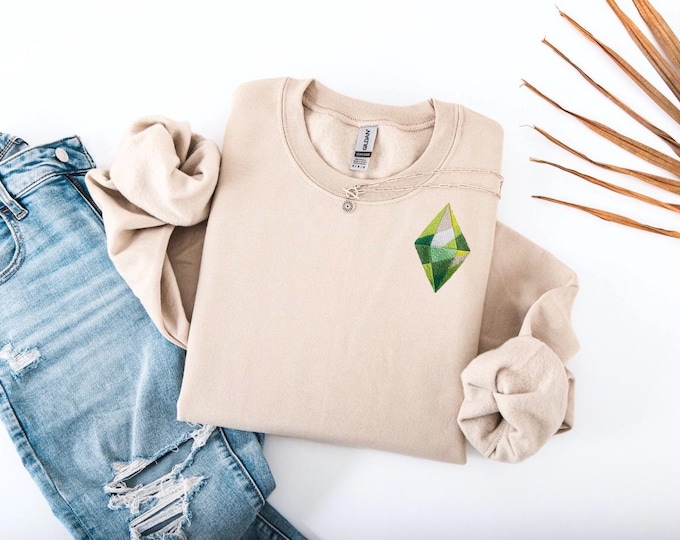 Sims-Inspired Sweatshirt | Green Plumbob Hoodie | Gamer Aesthetic Crewneck | Cozy Gaming Sweatshirt | Simming Sweatshirt Gift | Customizable