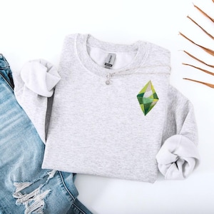 Sudadera inspirada en Los Sims / Sudadera con capucha verde de Plumbob / Sudadera de cuello redondo con estética gamer / Sudadera acogedora para juegos / Sudadera de regalo para Simming / Personalizable Ash