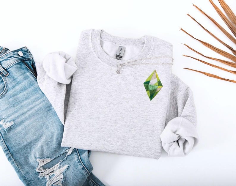 Sudadera inspirada en Los Sims / Sudadera con capucha verde de Plumbob / Sudadera de cuello redondo con estética gamer / Sudadera acogedora para juegos / Sudadera de regalo para Simming / Personalizable Ash