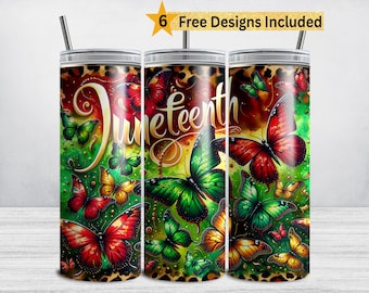Juneteenth Tumbler Wrap, Freedom 20 oz Skinny Tumbler Sublimation Design, Juneteenth PNG, Butterfly Tumbler, Leopard Print DIGITAL DOWNLOAD