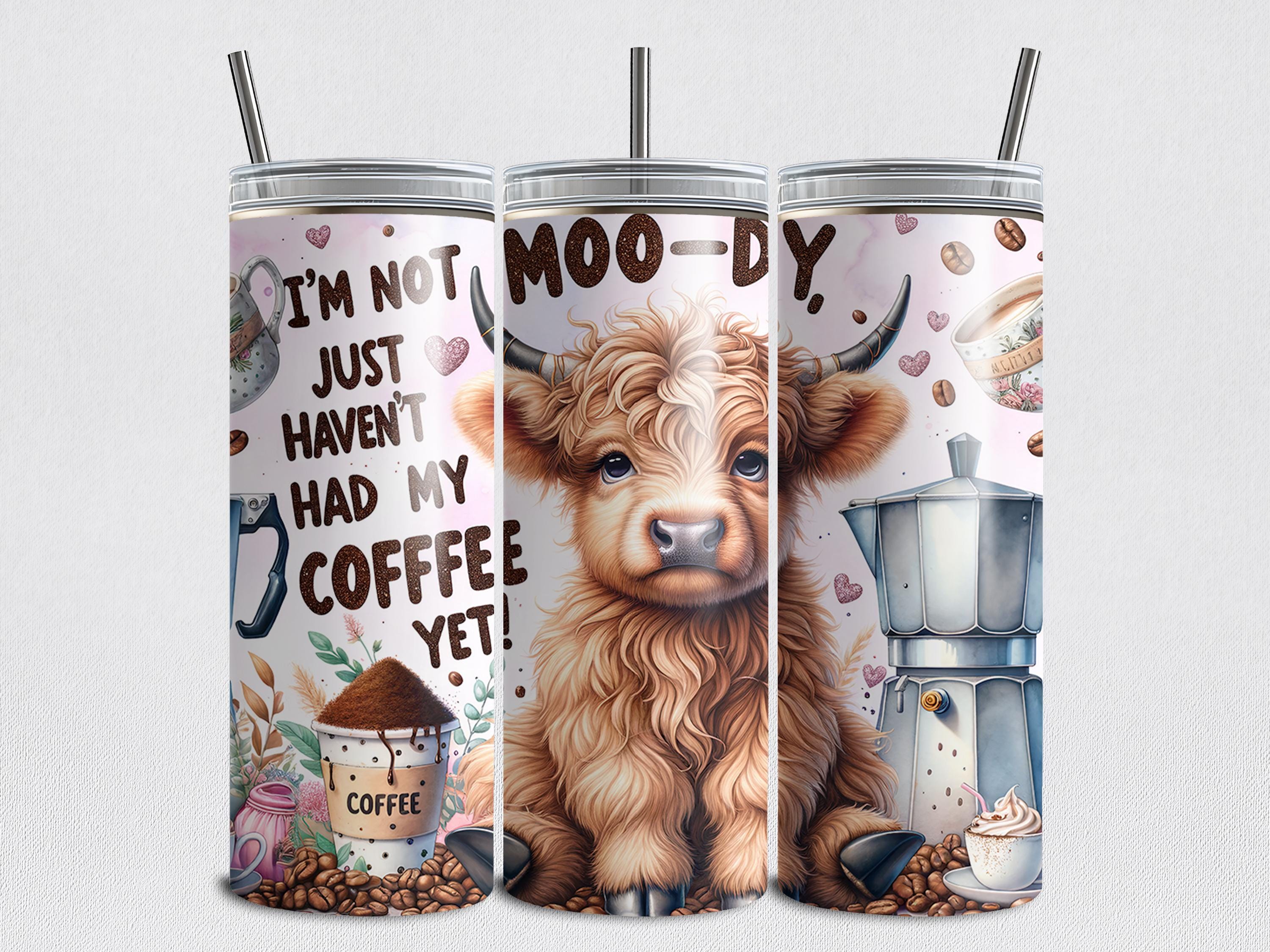 Funny Highland Cow Coffee Wrap, 20 oz Skinny Tumbler Sublimation Design, Sarcastic PNG Digital Download