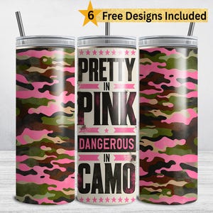 Pink Camo Jagd Tumbler Wrap, Mädchen Jagd 20 Unze Skinny Tumbler Sublimation Design, Pink Camo PNG, Camouflage Jagd Mutter Frau Armee