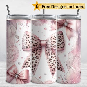 Tumbler wrap roze meisjes, strikje luipaard strik 20 oz mager sublimatie beker beker, schattige girly beker png, mooie roze wrap beker