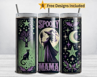 Spooky Mama Tumbler Wrap, Halloween Witch Mom 20 oz Skinny Tumbler Sublimation Design PNG, Witchy Spooky Season DIGITAL DOWNLOAD