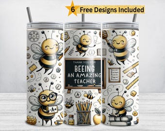Teacher Appreciation Tumbler Wrap, Thank You For Beeing An Amazing Teacher, 20 oz Skinny Tumbler Sublimation Design, Back to School PNG