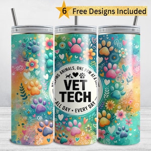 Vet Tech Tumbler Wrap PNG, 20 Unze Skinny Sublimationsbecher, Vet Tech PNG, Tierarzt Tumbler Design Tier Haustier Hund Pfoten Print DIGITAL
