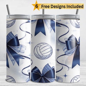 Blue Volleyball Tumbler Wrap, 20 oz Skinny Tumbler Sublimation Design, Volleyball Team PNG Coquette Bow Sports Girl Mom DIGITAL DOWNLOAD