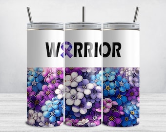 Envoltorio para vaso "Guerrero con Alzheimer", lazo morado para concientización sobre el Alzheimer, envoltorio delgado para vaso de 593 ml, diseño de sublimación para regalo