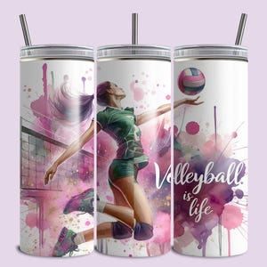 Volleyball Tumbler Wrap, Volleyball Girl 20 oz Skinny Tumbler sublimation Design, Volleyball PNG Sports Straight Tumbler Digital PNG