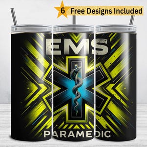 EMS Paramedic Tumbler Wrap, 20oz Skinny Tumbler Sublimation Design, Paramedic PNG, Emergency Medical Service Star of Life DIGITAL