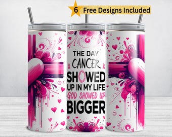 Envoltura cristiana para vaso contra el cáncer de mama, vaso delgado de 20 oz, diseño de sublimación PNG, lucha contra el cáncer, concientización de la Cruz Rosa, descarga digital
