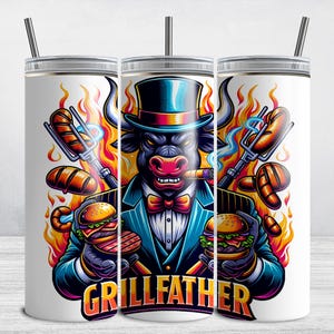 Grill Father Tumbler Wrap, Dad Tumbler Wrap 20 oz Skinny Sublimation Design, BBQ Lovers Gift, Father&#39;s Day PNG