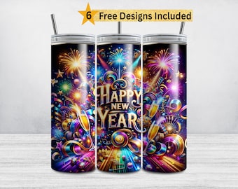 Embalagem para copo comemorativa de Feliz Ano Novo: design fino de sublimação de 20 onças (DOWNLOAD DIGITAL PNG)