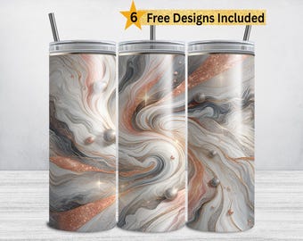 Vaso de sublimación con purpurina de mármol, vaso delgado de 20 oz, diseño de sublimación PNG, descarga digital