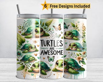 Diseño PNG para envolver vasos térmicos de 20 oz con diseño de tortuga: Diseño de sublimación de tortugas (DESCARGA DIGITAL)