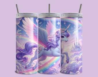 Rainbow Unicorn Tumbler Wrap, Unicorn 20 oz Skinny Tumbler Sublimation design, Glitter Unicorn PNG Straight Tumbler DIGITAL DOWNLOAD