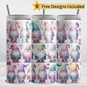 Gnomes Tumbler Wrap, Cute Pastel 20 oz Skinny Tumbler Sublimation Design PNG, DIGITAL DOWNLOAD