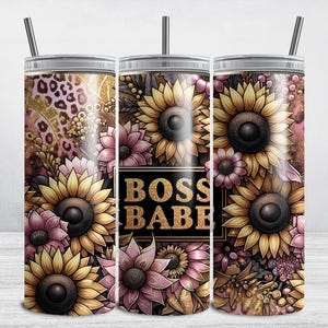 Boss Babe Tumbler Wrap, Donna imprenditrice 20 oz Skinny Sublimation Tumbler Design, Fiori rosa Donna imprenditrice Sublimation Design