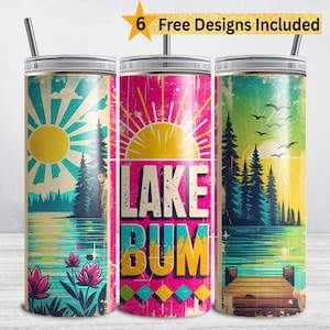 Envoltório para copo Lake Tumbler, copo fino Lake Bum de 20 onças, Lake Life PNG, design de copo de sublimação para pesca, acampamento de verão e passeios de barco, SOMENTE DIGITAL