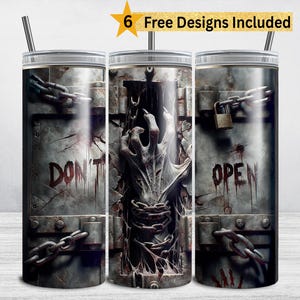 Halloween Horror Tumbler Wrap, Undead Zombie Don&#39;t Open, Scary 20 oz Skinny Tumbler Sublimation Design, Gothic Halloween PNG, Creepy Monster